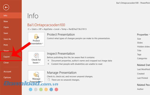 Click chuột vào mục Export