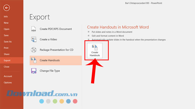 Nhấn vào mục Create Handouts
