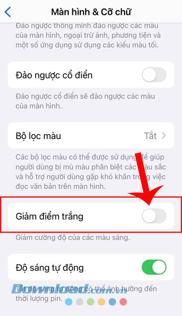 Bật công tắc Giảm điểm trắng