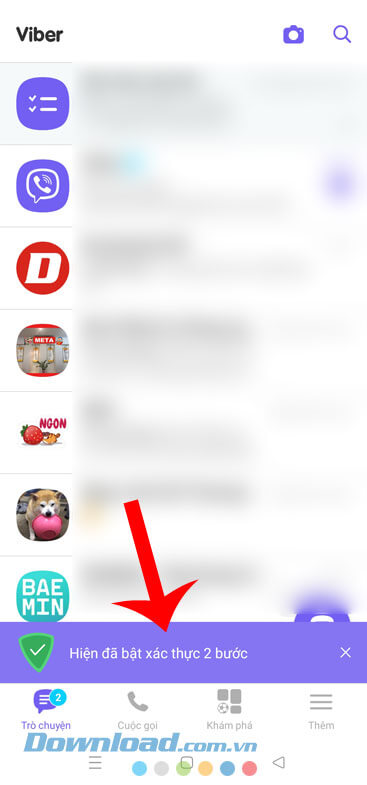 Đã bật xác thực 2 bước trên Viber