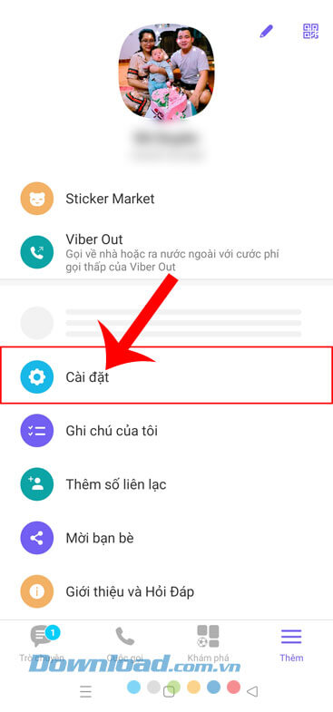 Nhấn vào mục Cài đặt