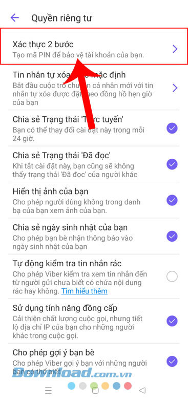 Nhấn vào mục Xác thực 2 bước