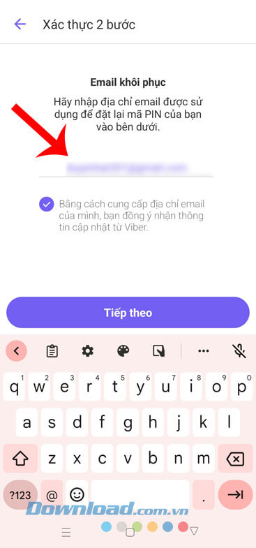 Nhập địa chỉ email khôi phục