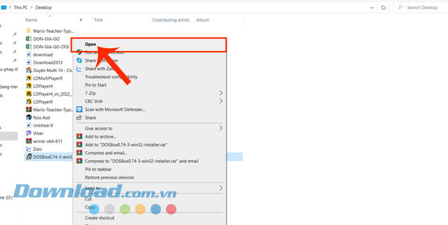 Mở file tải game DosBox
