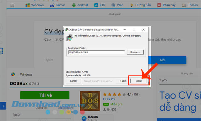 Click chuột vào nút Install