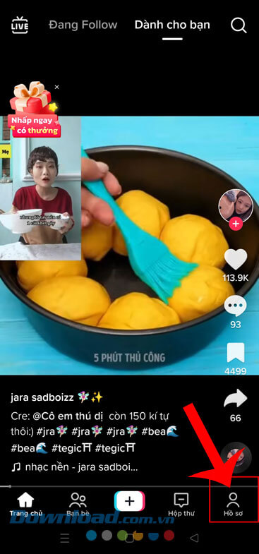 Ấn vào biểu tượng tài khoản