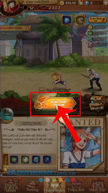 Click chuột vào nút Khiêu chiến với thủ lĩnh