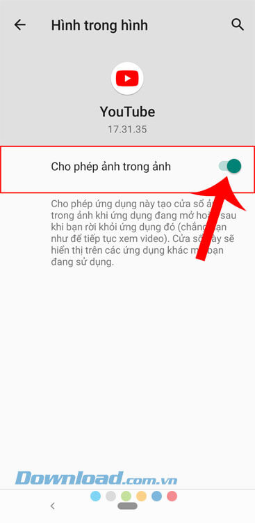 Bật công tắc Cho phép ảnh trong ảnh