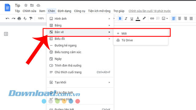 Nhấp chuột vào mục Bản vẽ > Nhấn vào mục Mới