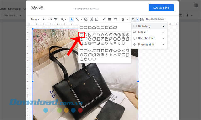 Lựa chọn hình dạng Oval
