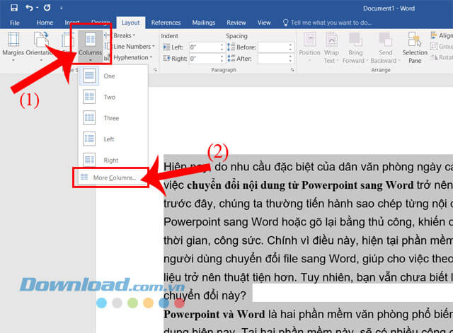 Nhấp chuột vào mục Columns > Click chuột vào mục More Columns… 