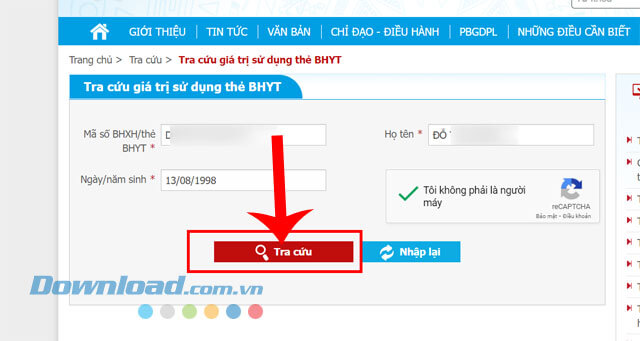 Click chuột vào nút Tra cứu