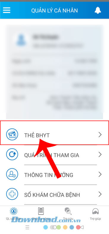 Nhấn vào mục thẻ BHYT