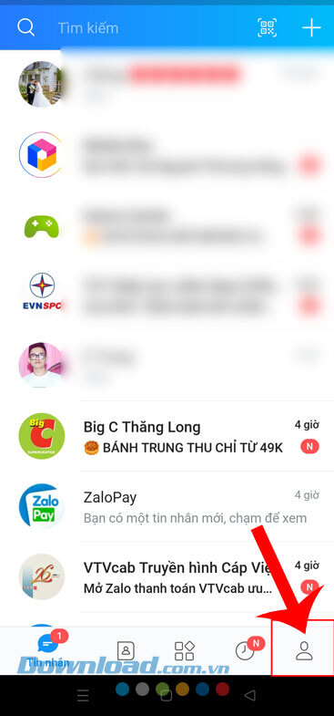 Ấn vào biểu tượng tài khoản