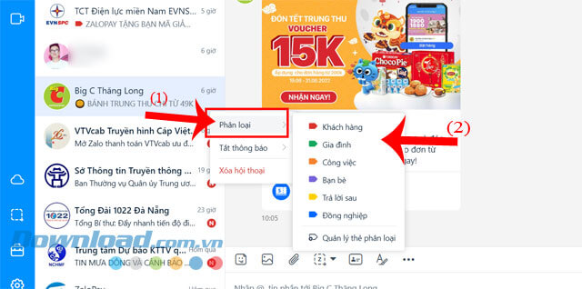 Click chuột vào nút Phân loại > Chọn nhóm phân loại