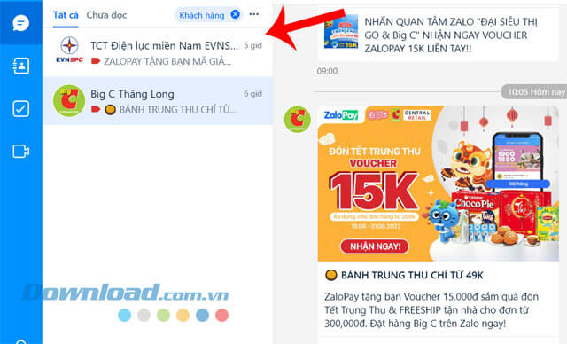 Mở phần phân loại cuộc trò chuyện