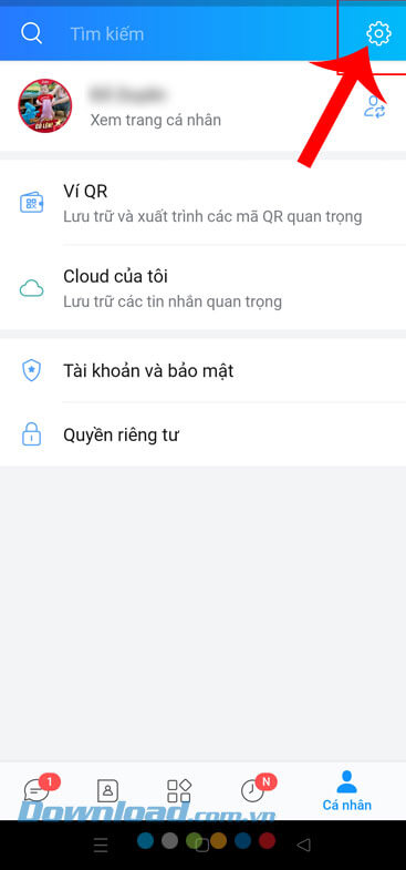 Nhấn vào biểu tượng cài đặt