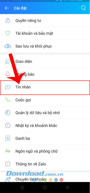 Chạm vào mục Tin nhắn