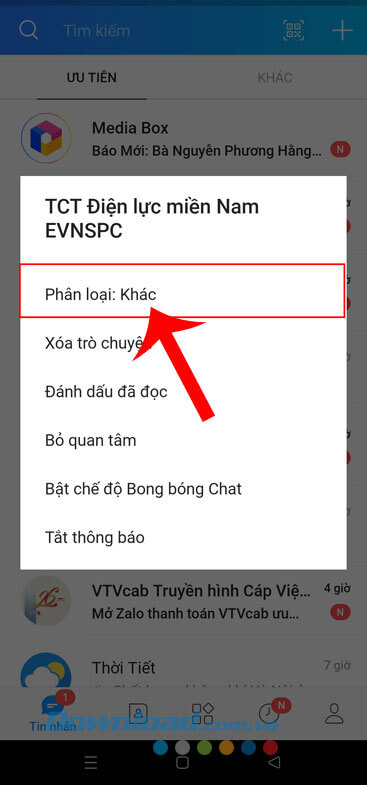 Nhấn vào mục Phân loại: Khác