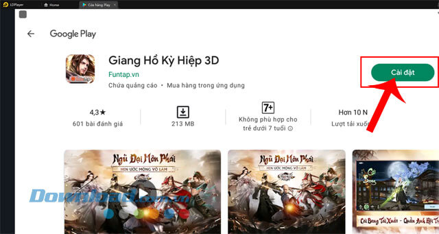 Click chuột vào nút Cài đặt