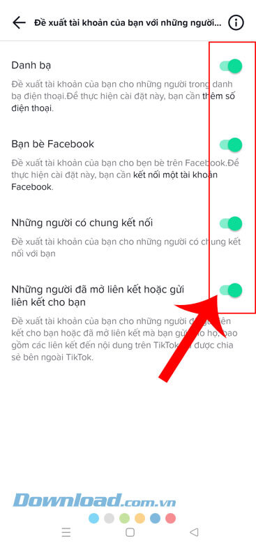 Tắt bỏ các công tắc với công cụ đề xuất tài khoản
