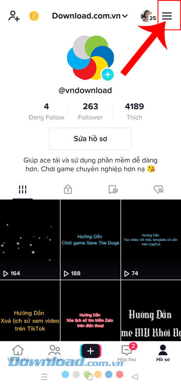 Nhấn vào biểu tượng ba dấu gạch ngang