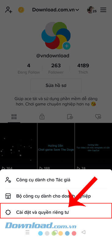 Ấn vào mục Cài đặt và quyền riêng tư