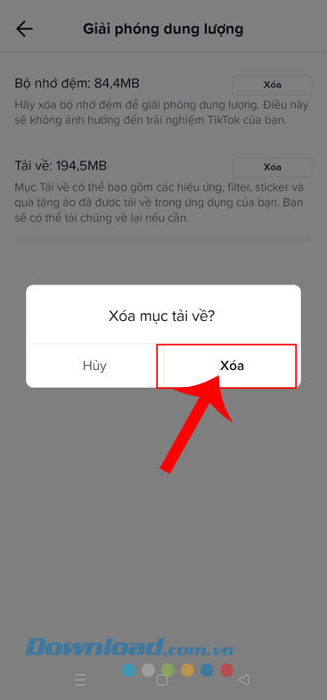 Nhấn vào nút Xoá