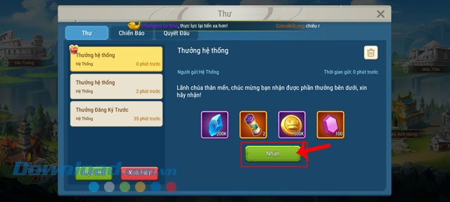 Chạm vào nút Nhận