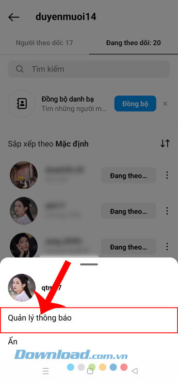 Ấn vào mục Quản lý thông báo