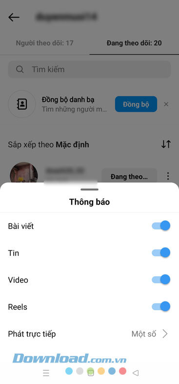 Đã bật thông báo từ bạn bè Instagram