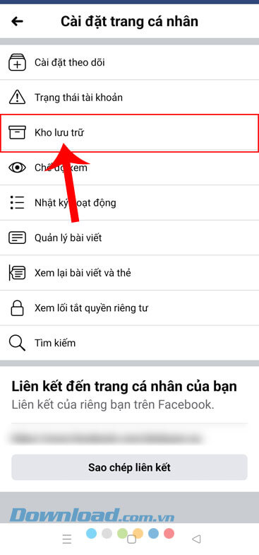 Nhấn vào mục Kho lưu trữ
