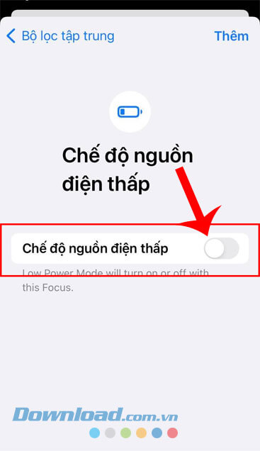 Bật công tắc tại mục Chế độ nguồn điện thấp