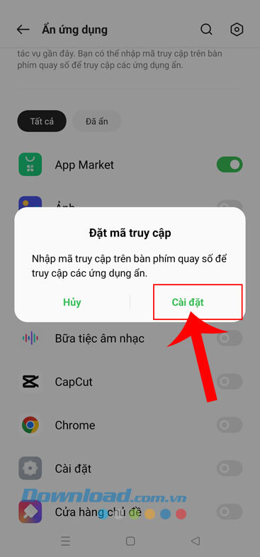 Ấn vào nút Cài đặt