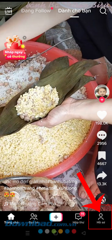 Ấn vào biểu tượng tài khoản