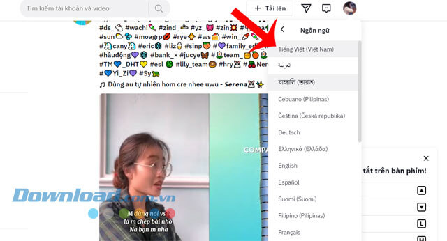 Lựa chọn một ngôn ngữ bất kỳ