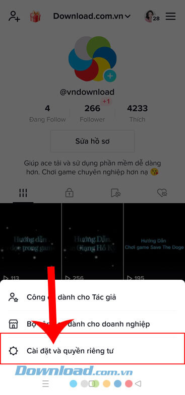 Chạm vào mục Cài đặt và quyền riêng tư