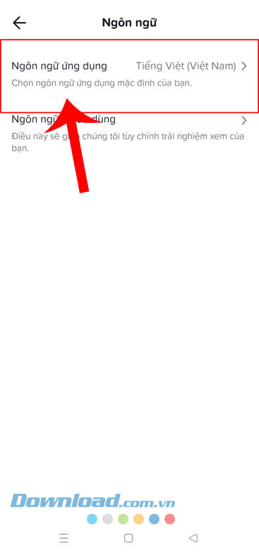 Ấn vào mục Ngôn ngữ ứng dụng