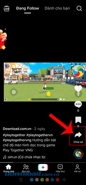 Chạm vào biểu tượng chia sẻ