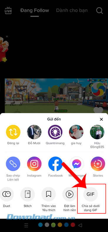 Nhấn vào mục Chia sẻ dưới dạng GIF