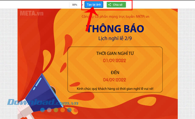 Nhấn vào nút Chia sẻ hoặc Tạo lại ảnh