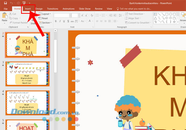 Nhấp chuột vào nút Insert