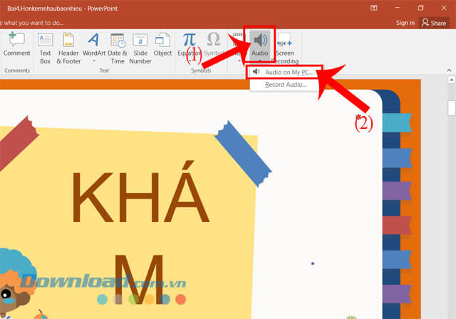 Nhấn vào mục Audio > Click chuột vào mục Audio On My PC
