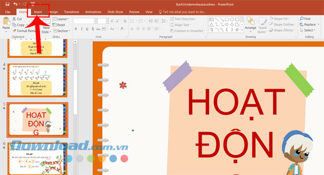 Nhấn vào mục Insert