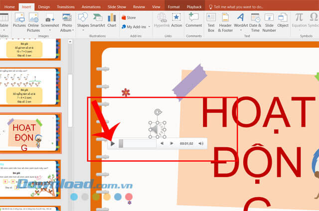 Đã chèn âm thanh ghi âm