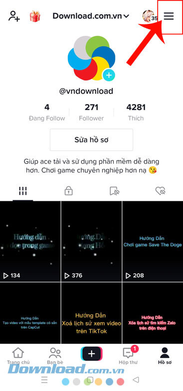 Nhấn vào biểu tượng ba dấu gạch ngang