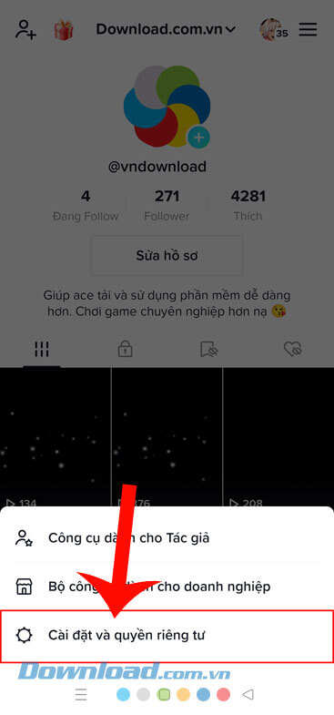 Chạm vào mục Cài đặt và quyền riêng tư