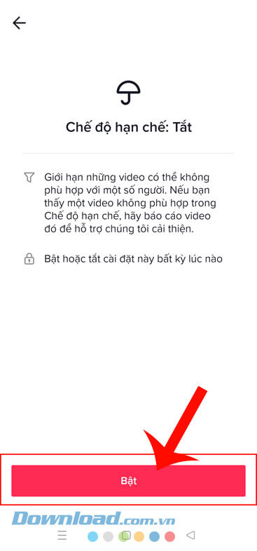 Ấn vào nút Bật