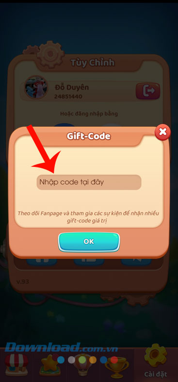 Nhập mã code