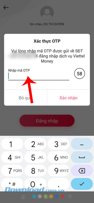 Nhập mã xác thực